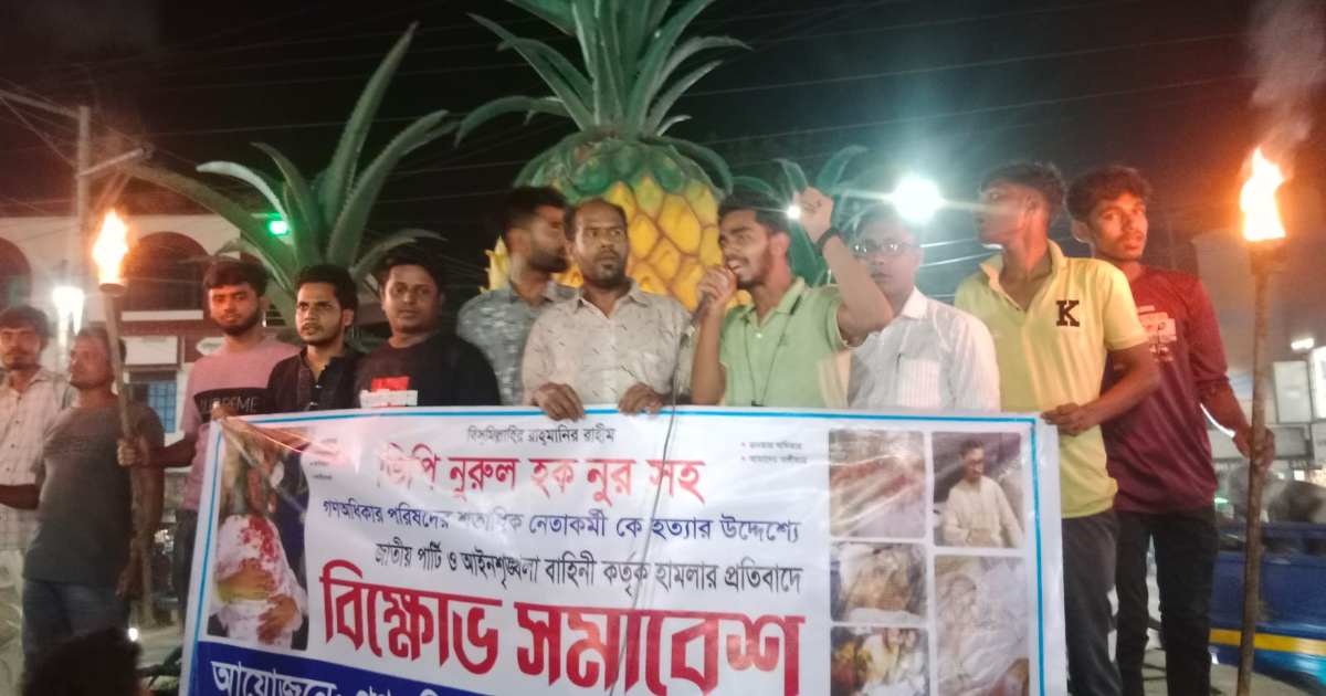 ভিপি নুরুর উপর হামলা প্রতিবাদে মধুপুরে গণঅধিকারের মশাল মিছিল